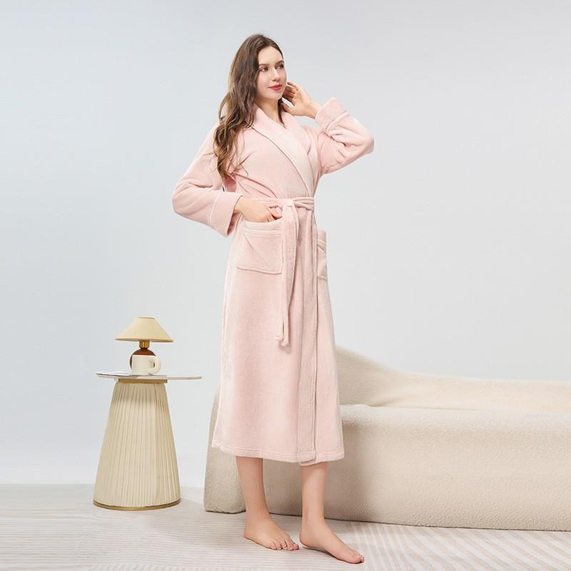 Unisex Flanel Bornoz Erkek Kadın Kalın Sıcak Pijama Bornozu Kışlık Ev Kullanımı