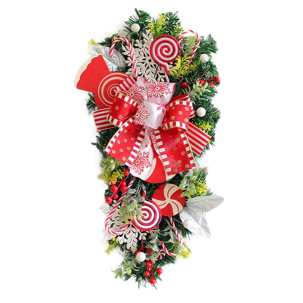 Candy Cane Christmas Wreath, Christmas Teardrop Swag Candy Cane, Red  Xmas Decoration With Ball Ornaments, Christmas Garland