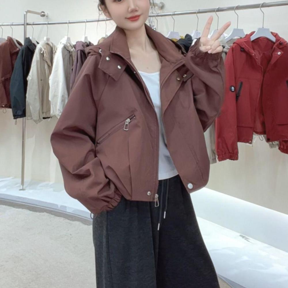 Stilvolle Damen-Kapuzen-Windbreaker-Jacke - Herbst 2025 Lockerer Schnitt Arbeitskleidungs-Stil für zierliche Größen
