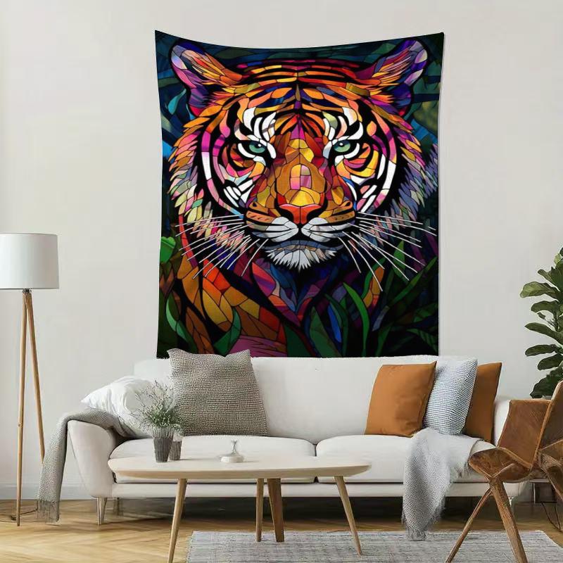 Colored glass style tiger Digital printing polyester wall tapestry suitable for use in living rooms bedrooms offices bars party