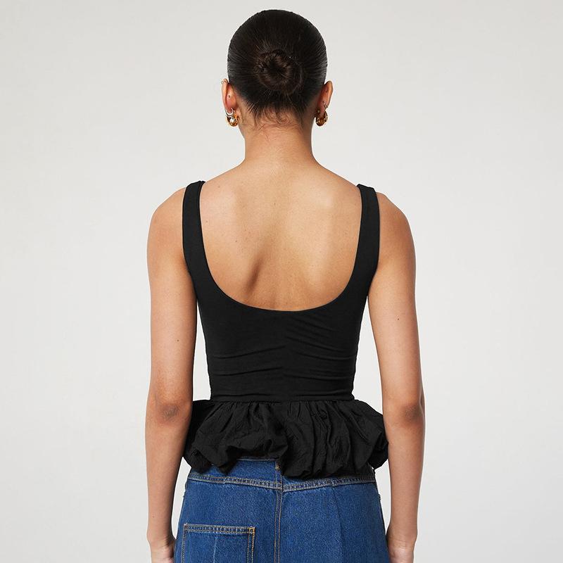 Flower Bud Embroidery Wooden Ear Edge Bra Sling Top Summer Women's Sexy Solid Color Elastic Slim Fit Sleeveless Casual Tank