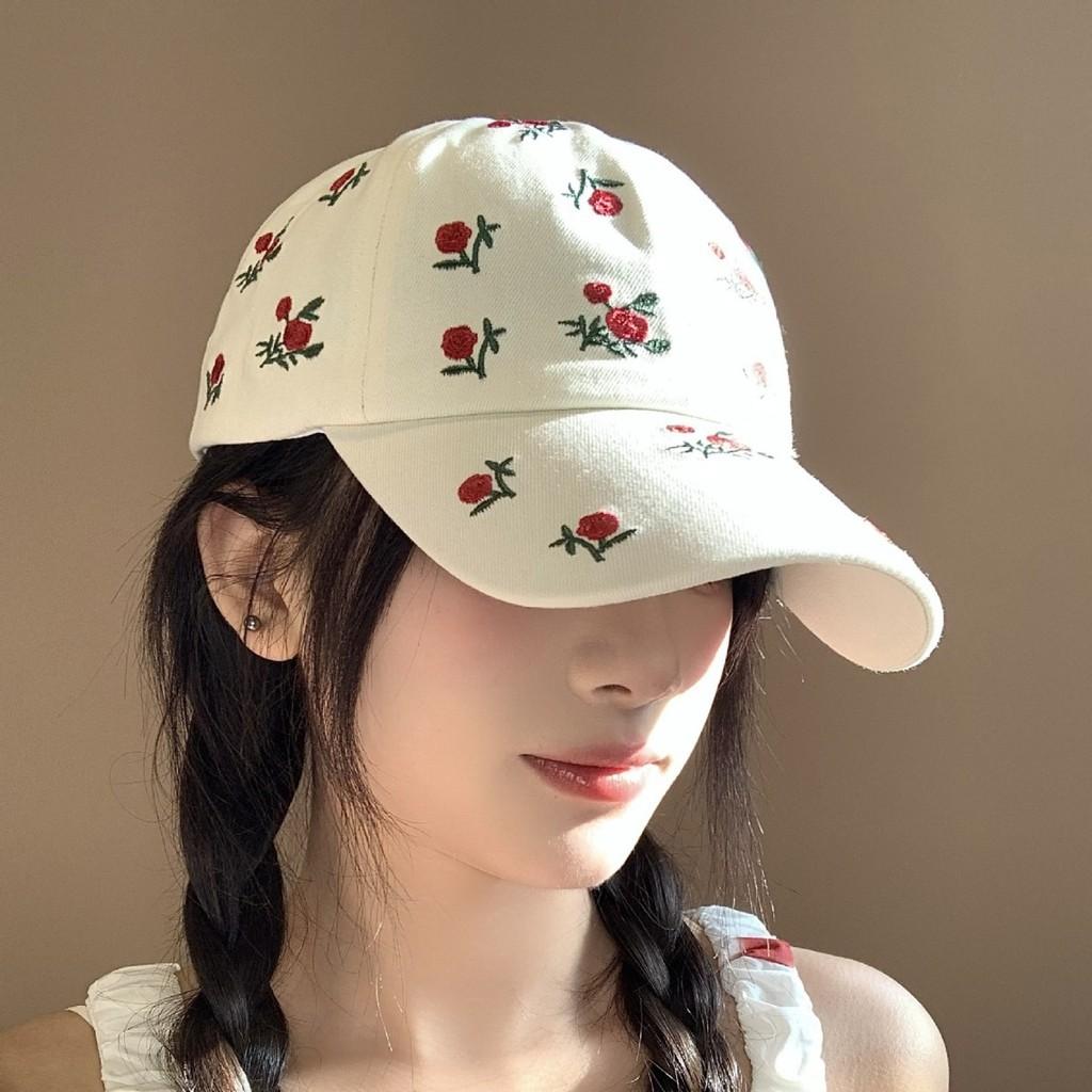 Classic Cotton Baseball Cap With Adjustable Strap And Floral Embroidery For Women
