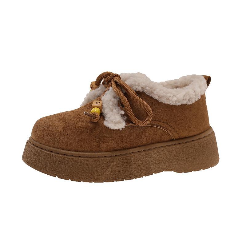 Lace-up Cotton Shoes for Women's Winter New Casual Outer Wear Velvet Thickened Warm Student Thick-soled Snow Boots for Women