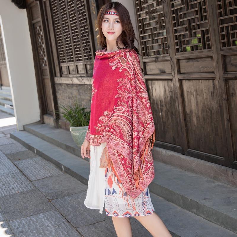Women S Ethnic Jacquard Paisley Travel Scarf Thick Long Air Conditioning Shawl