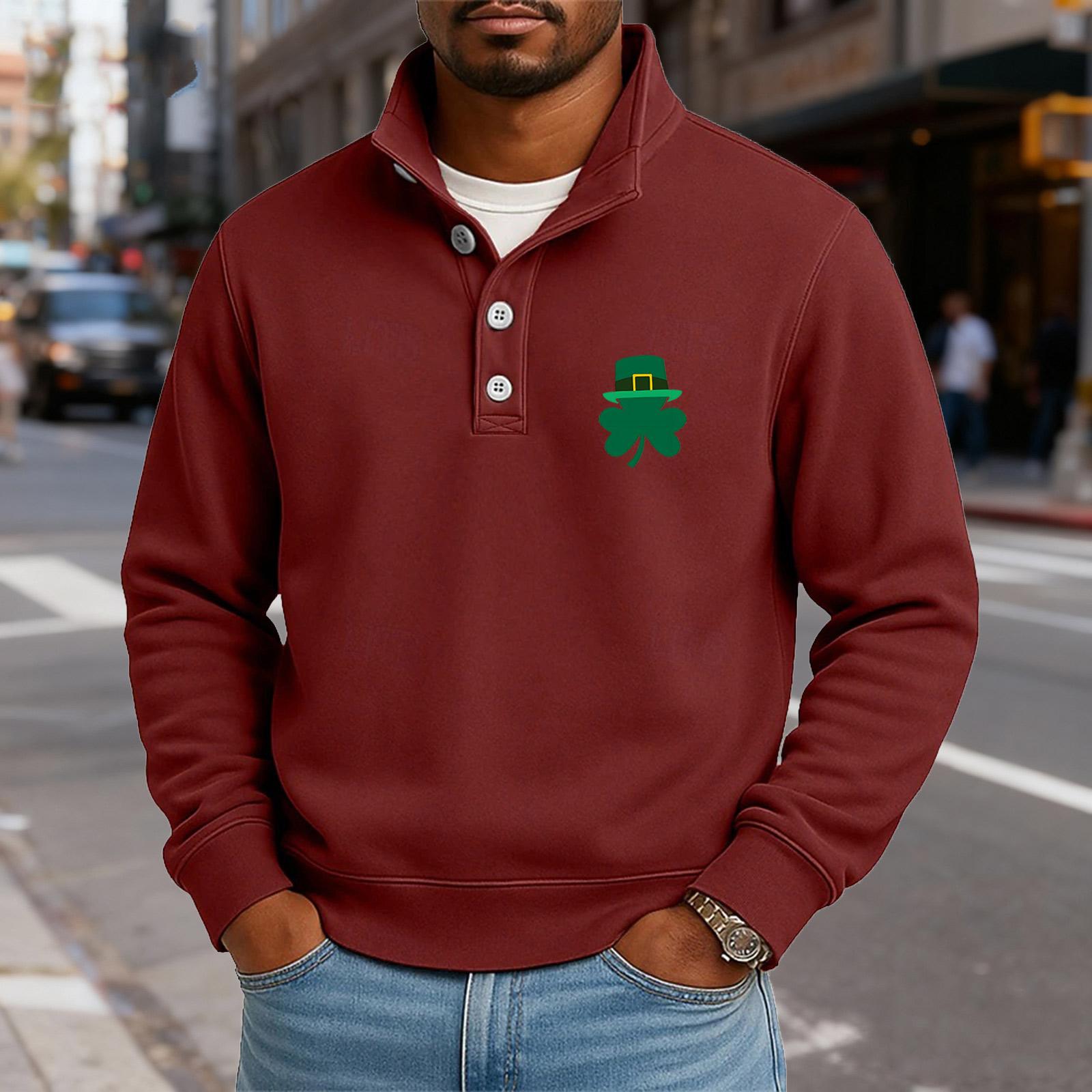 

Чоловічий повсякденний топ з довгим рукавом і коміром-стійкою, світшот на ґудзиках з принтом S винний