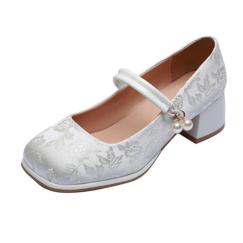 High Heel Single Shoes Women's Medium Thick Heel with Cheongsam Horse Face Skirt Sandals Summer 2025 New New Chinese Style Shoes