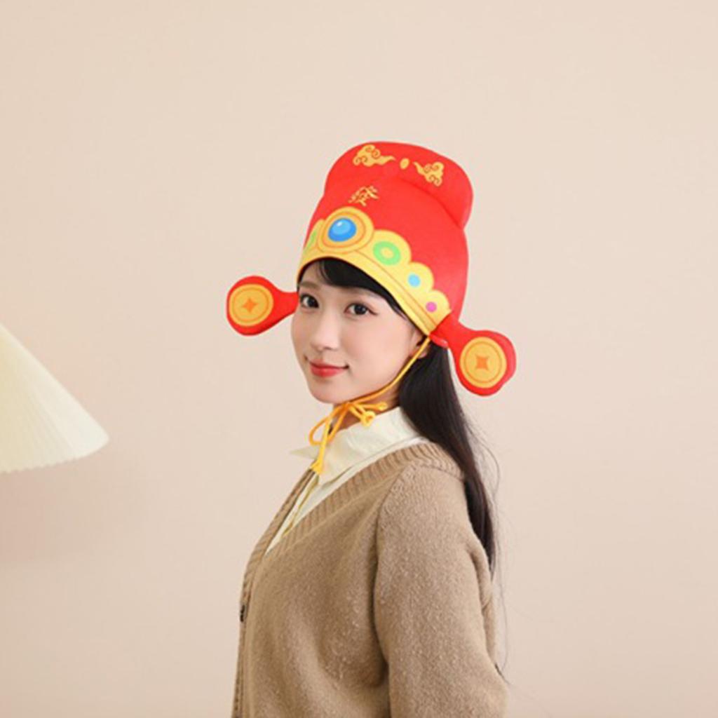 Chinese God Of Wealth Hat Traditional Chinese Spring Festival Cosplay Hat For Chinese New Year Holiday Themed Parties