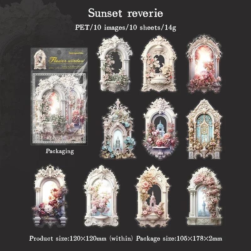 10PCS Transparent PET Flower Stickers Window Collage Junk Journal Scrapbooking Aesthetic Decor Craft Supplies Set Art Supplies