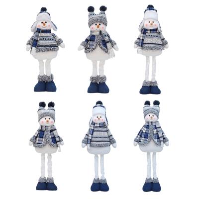 Handmade Christmas Standing Doll Plush Snowman with Scarf Hat Ornament Extendable Legs Decoration for Fireplaces Decor