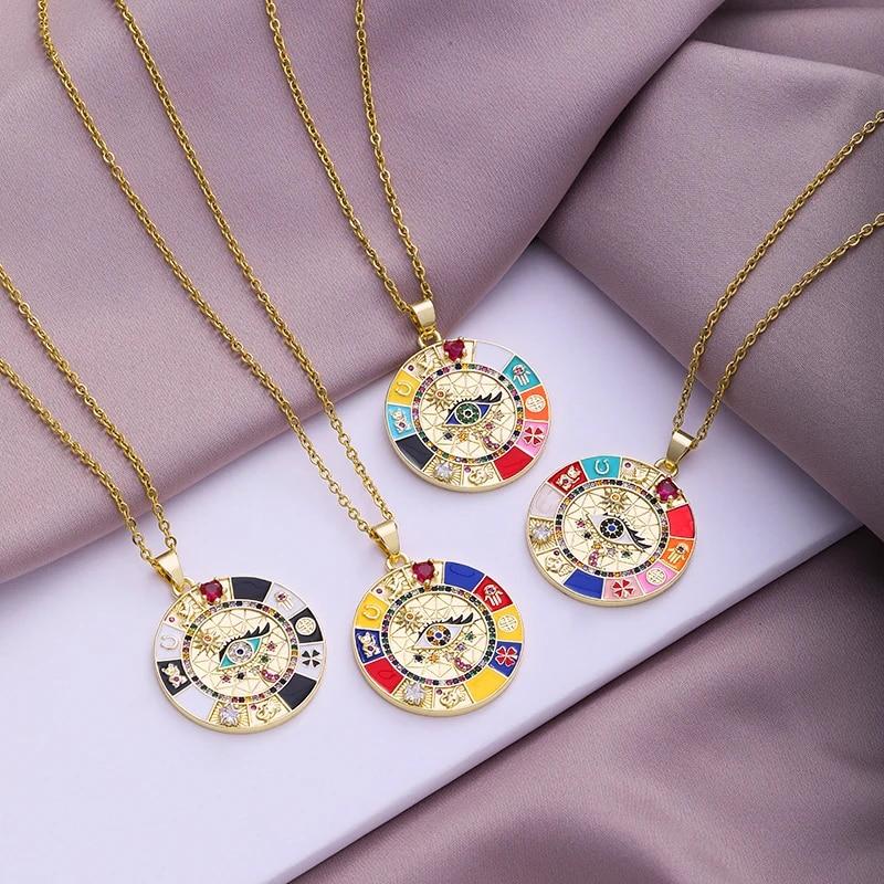 Turkish Lucky Evil Eye Necklace Men Women Gold Color Enamel Drip Oil CZ Pendant Fashion Stainless Steel Chain Necklace Jewelry