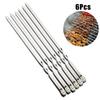 6pcs Stainless Steel Barbecue Skewer Flat BBQ Sticks Fork Outdoor Camping Picnic Utensil Kitchen Accessories