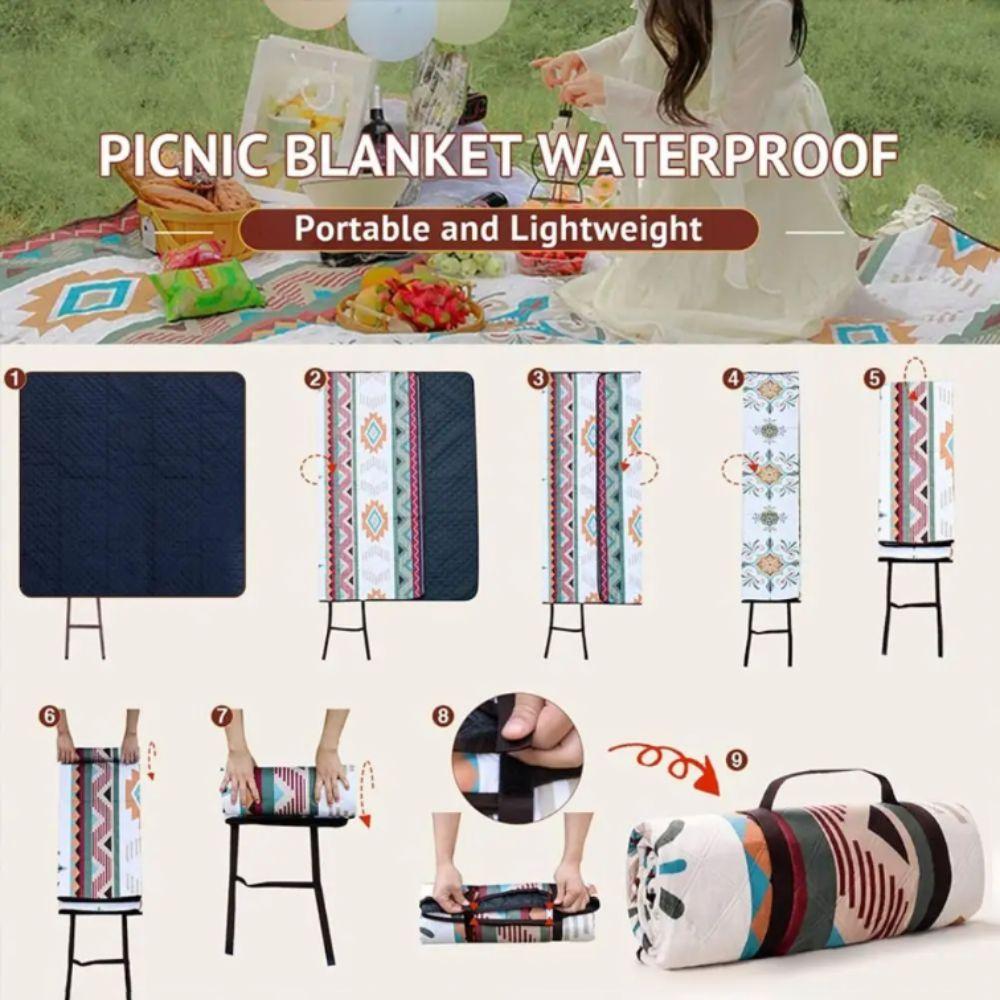 Carrying Handle Waterproof Picnic Blanket Large Size Camping Pad Beach Blanket  Barbecues
