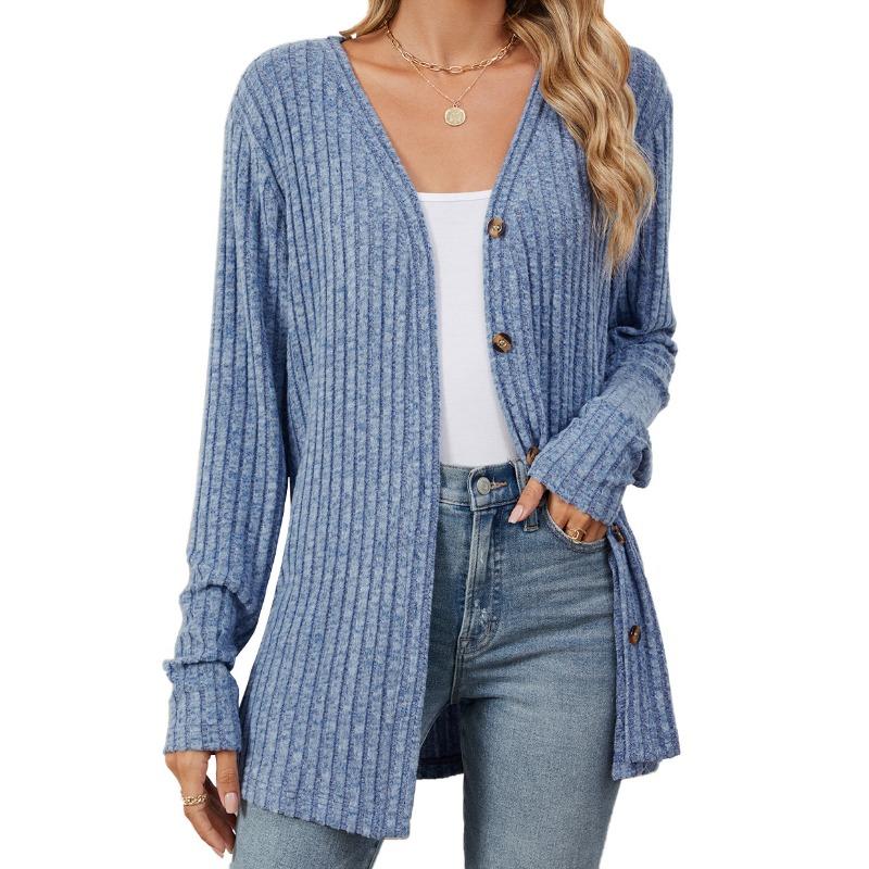 Damen Bluse Herbst Langarm Button Up Cardigan Strick Gebürstet Tops