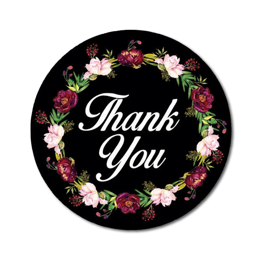 Darling Souvenir 45 Pcs Floral Wreath Round Thank You Black Stickers Envelope Seals-1.6