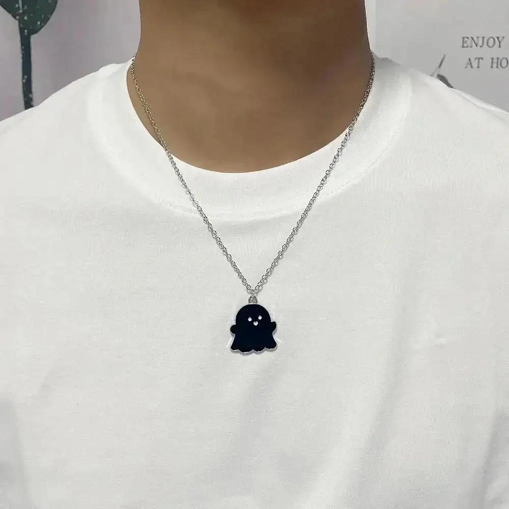 1Pcs Simple Cute Fashion Girl's Personality Black And White Ghost Necklace Cool Niche Pendant Versatile Chain Male Necklace
