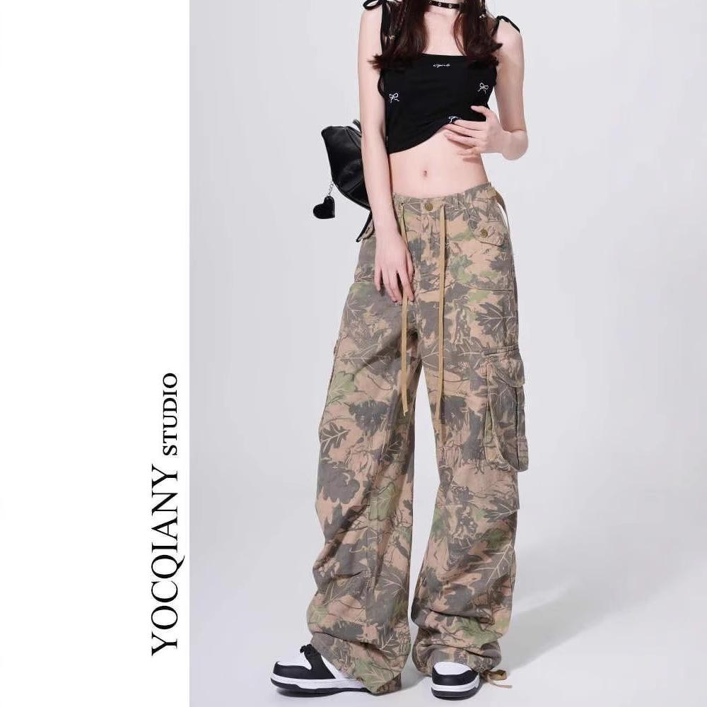 

Women s Casual Camouflage Workwear Jeans - 2024 Summer Style, High Street Vibe, Loose Straight Wide Leg Pants. S