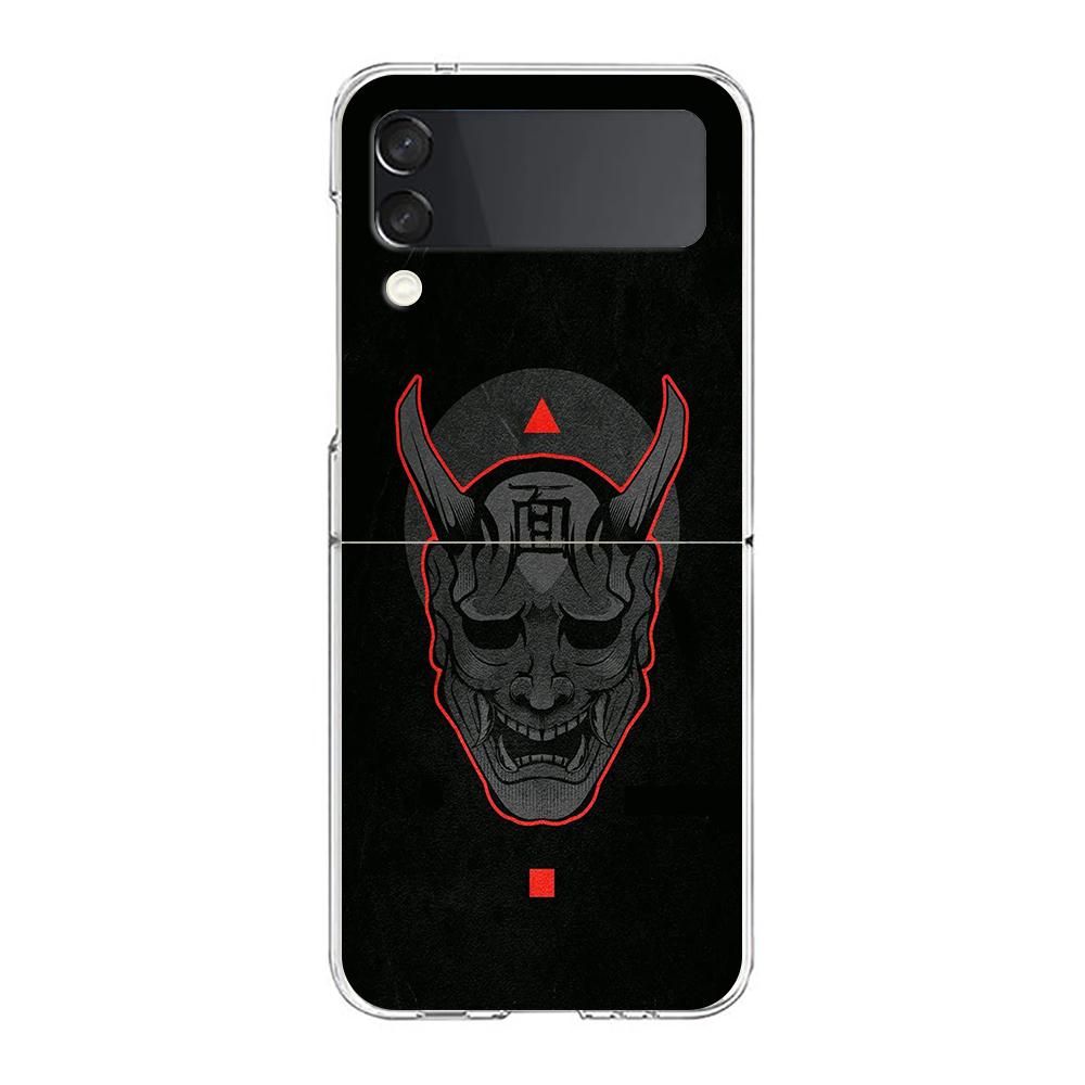 Transparent Phone Case For Samsung Galaxy Z Flip 3 4 5 6 7 Hard Folding PC Z Flip3 Flip4 Cover Japan Ghost Face Samurai