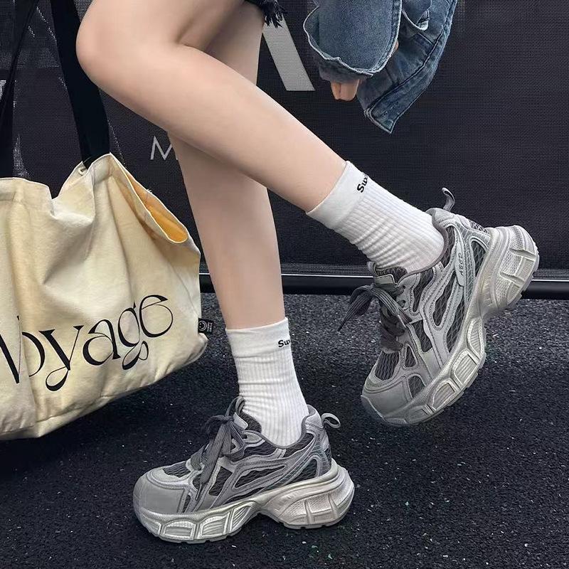 Daddy Shoes Girl 2025 Autumn New Thick-soled Breathable Mesh Running Shoes Polish Retro Trend Casual Shoes Women