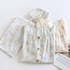 2026 Spring and Autumn New Pajama Set 100% Cotton Gauze Long Sleeve Long Pants Two Piece Sweet Style Home Clothing Set
