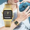 I Best-selling Couple Watch Business Casual Mesh Belt Waterproof Double Display Electronic Quartz Watch Large Dial