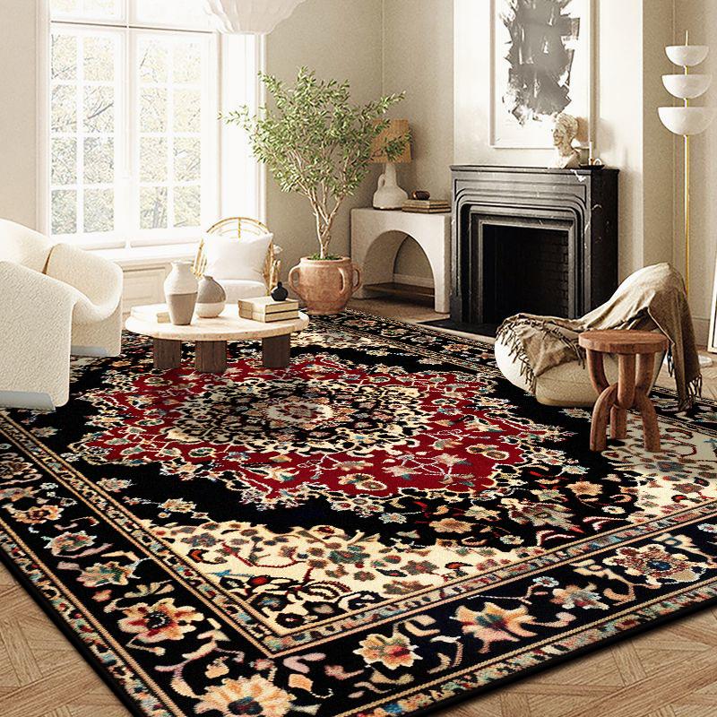 Red Black Vintage Persian Non-slip Fluffy Rug Decoration Locker Room Stain Resistant Mat Large Area Short Velvet Sofa Carpets