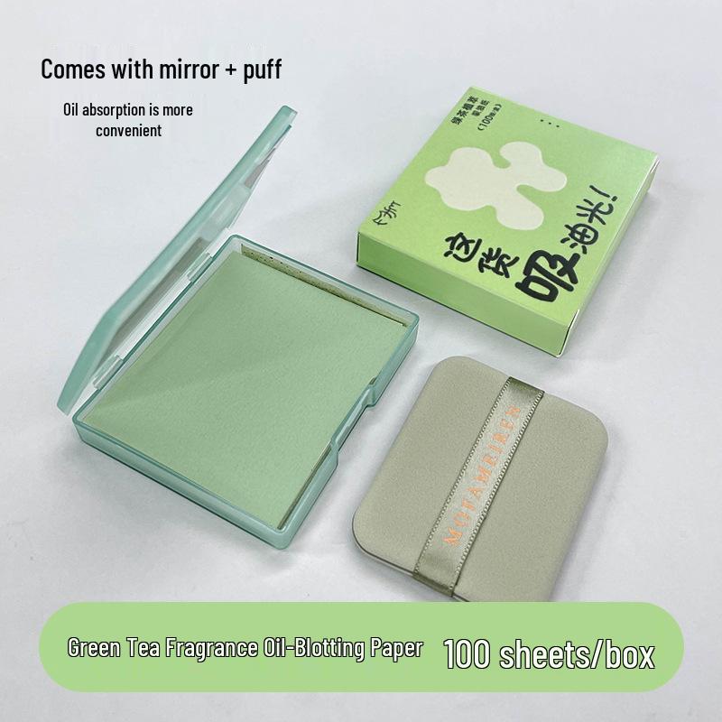 Portable Women's Oil-Control Loose Powder with Mirror & Oil-Absorbing Sheets