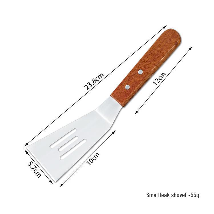 Multi-functional Stainless Steel BBQ Spatula with Wood Anti-slip Handle for Outdoor Grilling and Steak Frying