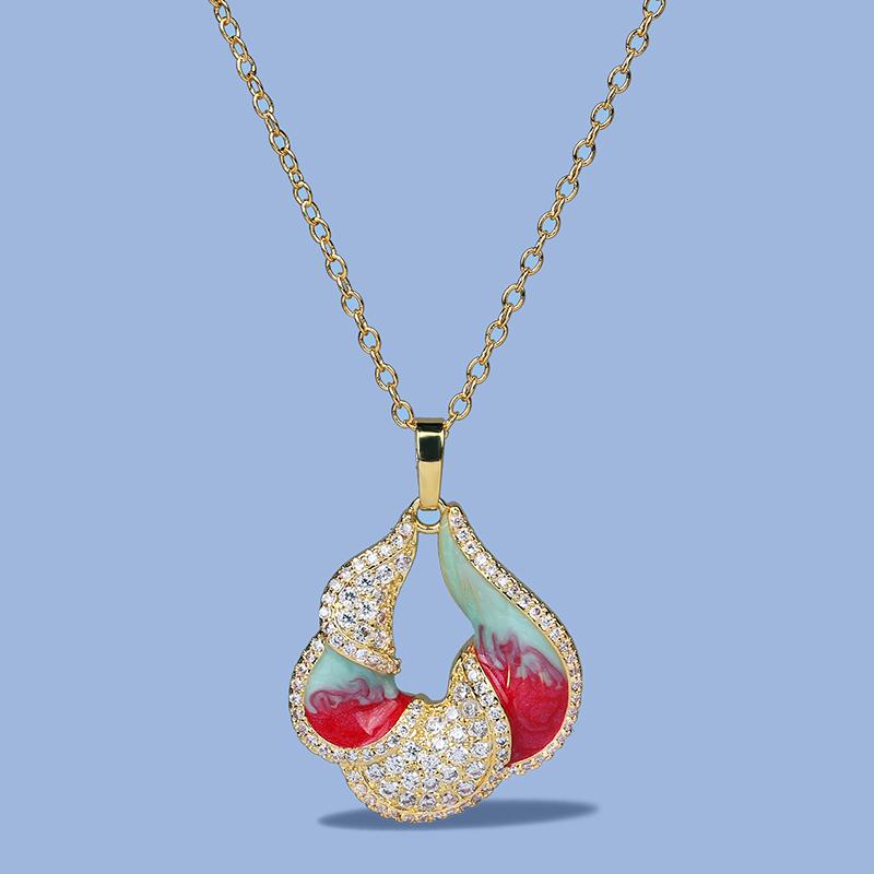 925  Colorful Enamel Epoxy White Zircon Pendant Necklace For Ladies Birthday Party High Quality Fashion Jewelry Gift