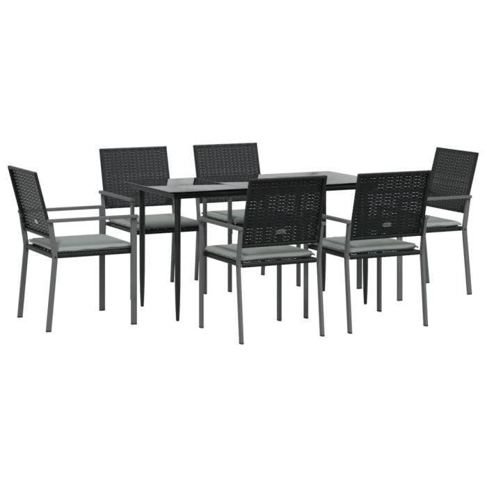 VidaXL Garden Dining Set 7 Pcs Cushions Wicker Steel 3187006