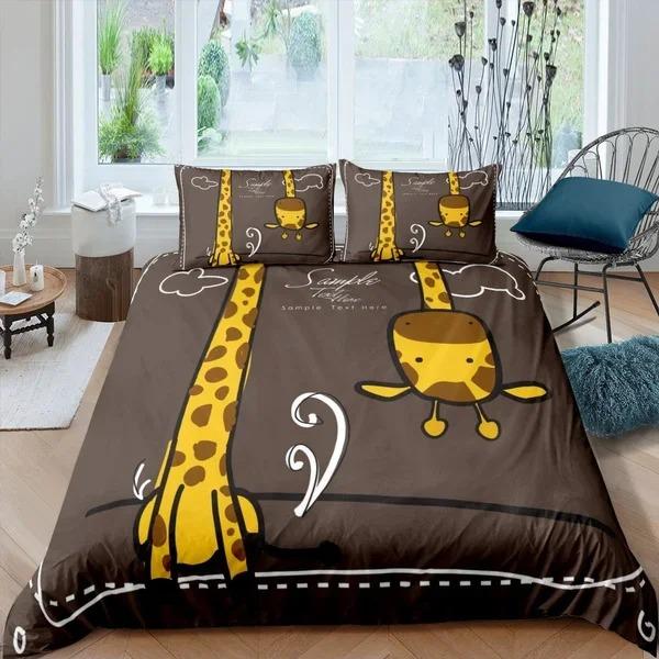 Cartoon Giraffe Duvet Cover King Queen Tropical Animals Bedding Set for Kids Boys Girls Lovely Wildlife Polyester Quilt Cover