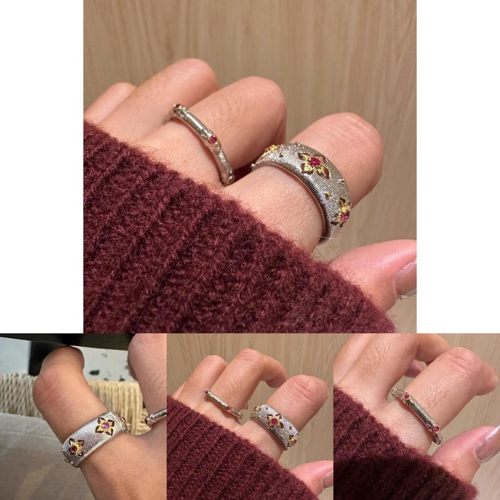 Fashionable French Style Diamond Cut Hollow Wide Ring For Women Adjustable Size