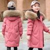 Girls' Mid-Length Down Cotton Coat with Fur Collar - Winter Jacket for Big Kids