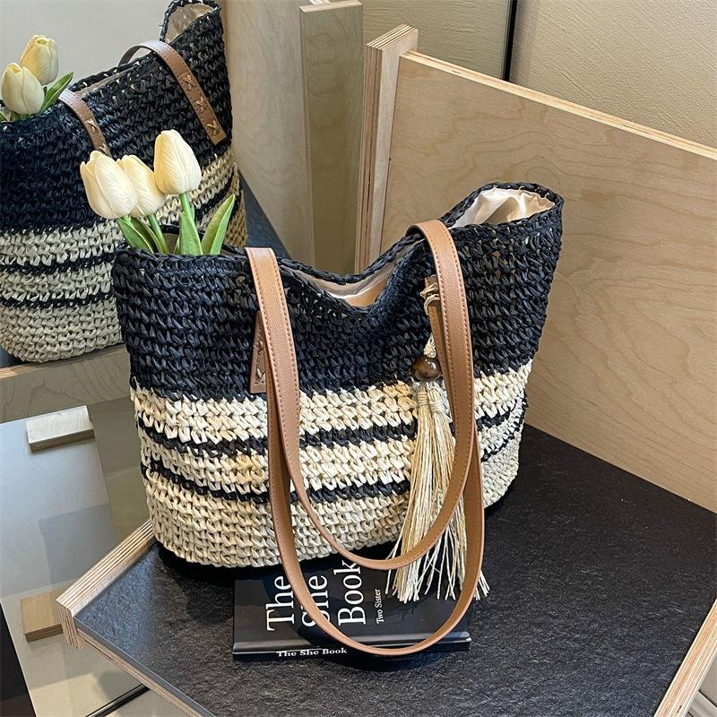 Große Kapazität Stroh gewebte Tasche Damen neue Sommer Strand gewebte Strandtasche Freizeit Pendler Tragetasche