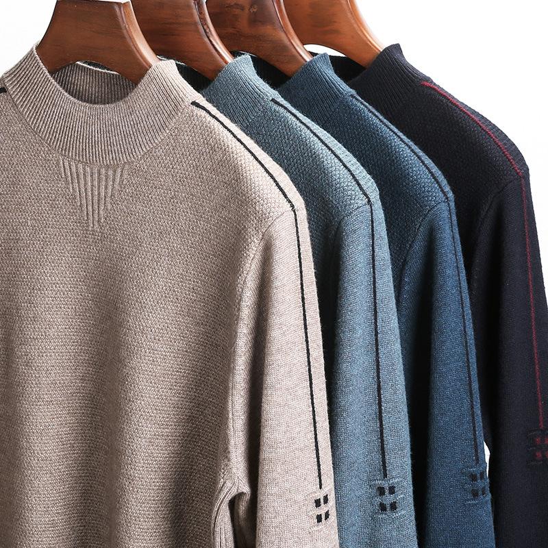 Men's Sweater Sweater Top Turtleneck Thick Winter Crewneck Dad Base Shirt Tide Solid Color
