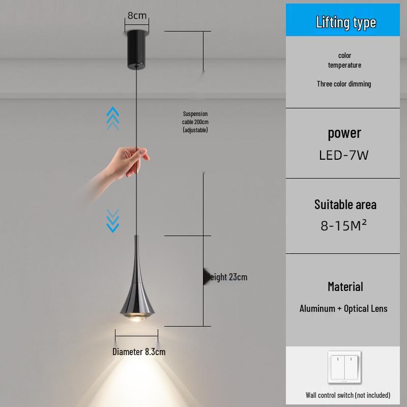 Minimalist Italian-Style Adjustable Pendant Light for Bedroom, Entryway, or Dining Room.