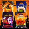 Halloween Treat Bags, Halloween Goodie Bags, 50Pcs Trick or Treat Candy Bag with Handles for Kids Ghost Pumpkin Plastic Goody Gifts Favor Gift Bag