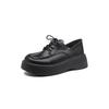 2025 autumn and winter big round head muffin sole single shoes leather lace-up black college style poetry small leather shoes women