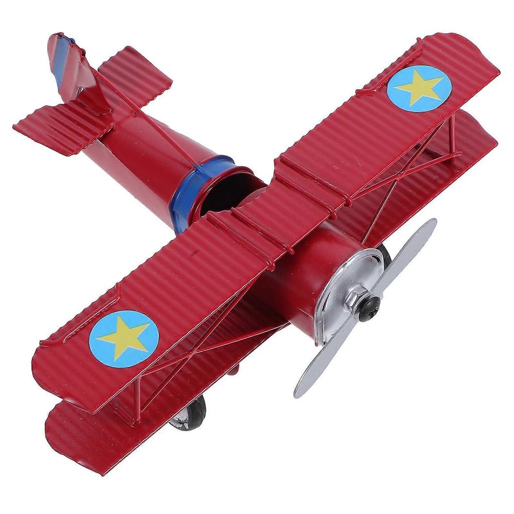 Biplane Shape Educational Toy Retro Metal Simulation Aircraft Model For Children's Toy 1Set