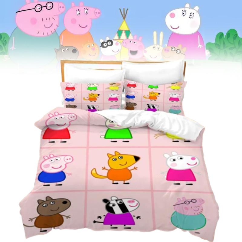 Peppa Pig 3D Digitaldruck Bettbezug Kissenbezug Set für Kinder Schlafzimmerdeko