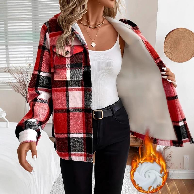 European American New Autumn Winter Loose Long-sleeved Casual Plaid Hooded Jacket Baseball