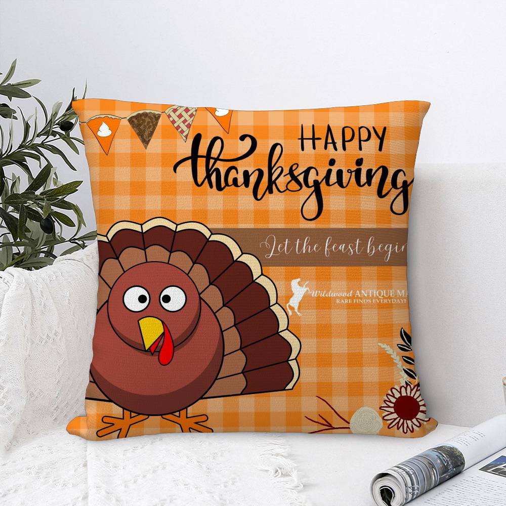 Thankful Festival Turkey Pillow Case Plush Fabric Soft Double Sided Print Sofa Cushion Cover Throw Pillow Covers