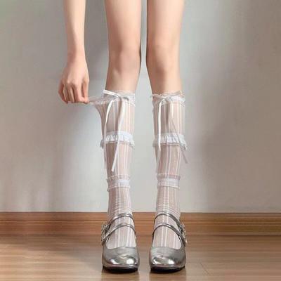 Damen Kniestrümpfe, Süßes Mädchen Spitze Rüschen Kniestrümpfe Mode Damen Mädchen Prinzessin Netzsocken Japanische Strümpfe