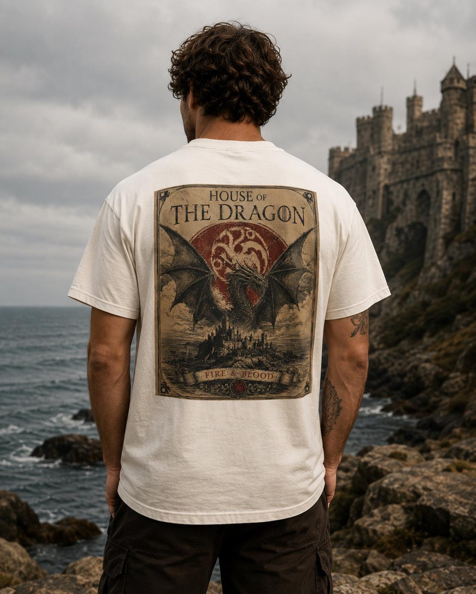 House of the Dragon Vintage T-Shirt | Dragon Illustration Back Print XL