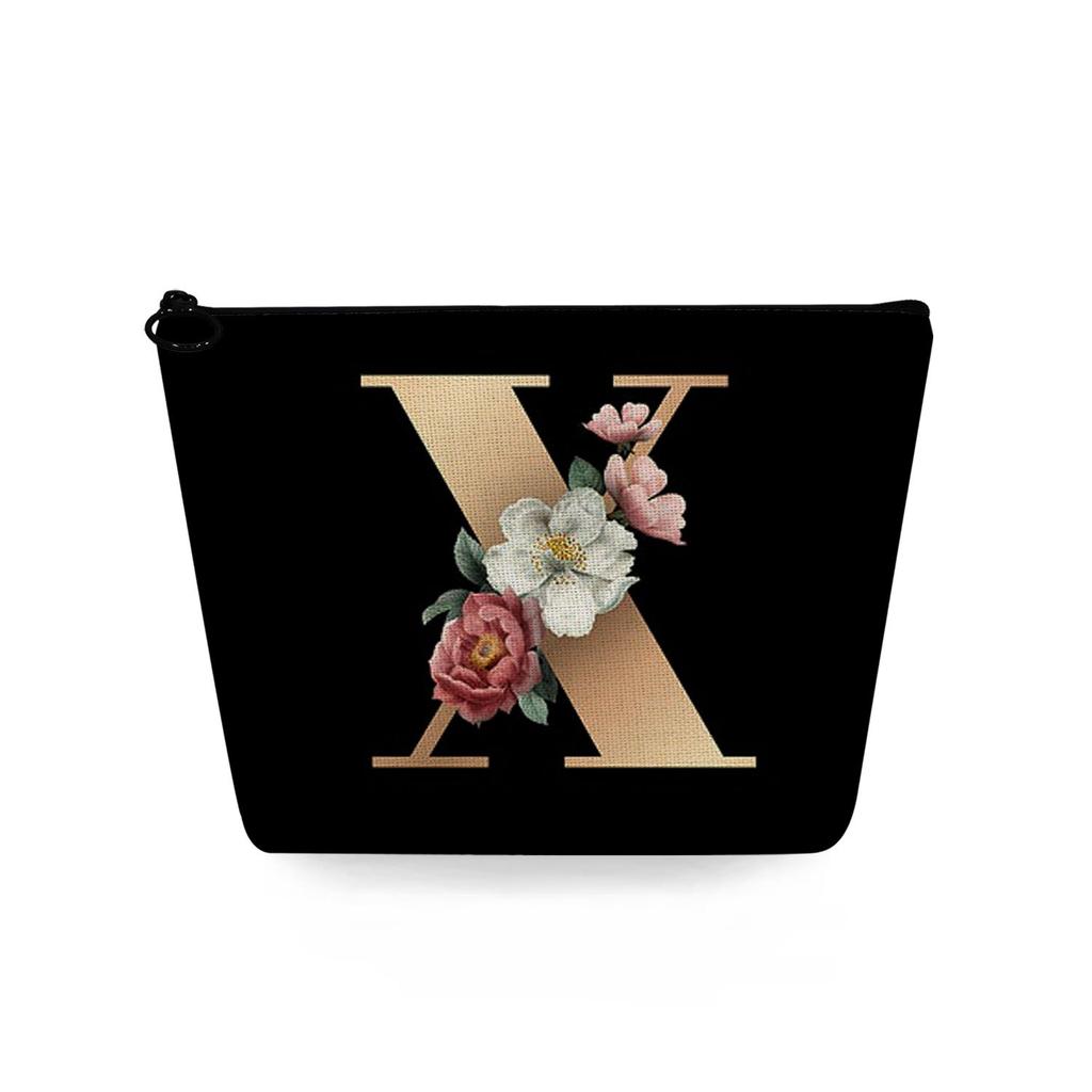 Women Black background letters Print Cosmetic Bag Toiletries Organize Travel Storage Case 6729 KTB