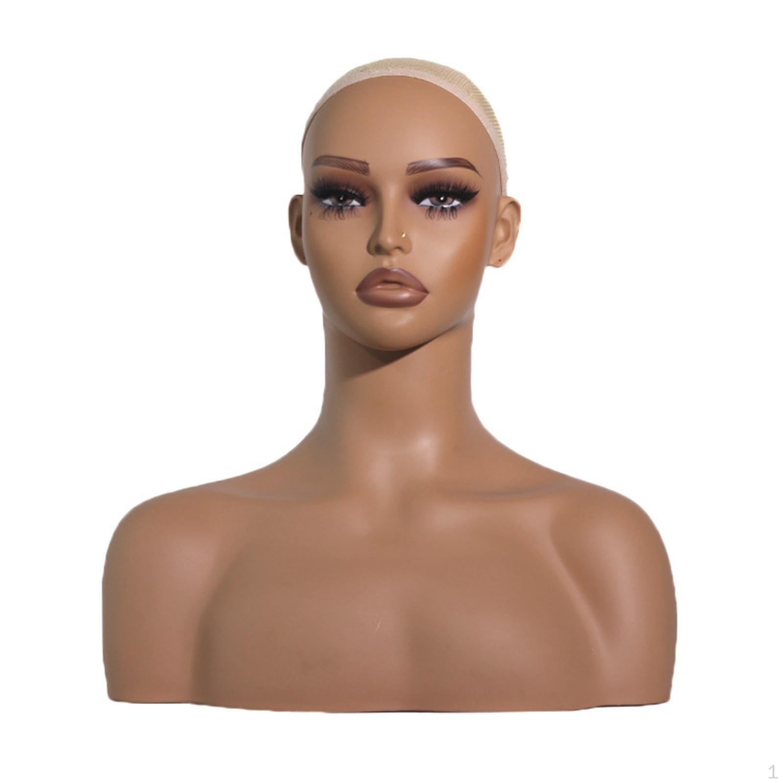 Mannequin Head with Shoulders Smooth Jewelry Display Bust Realistic Hairpiece for