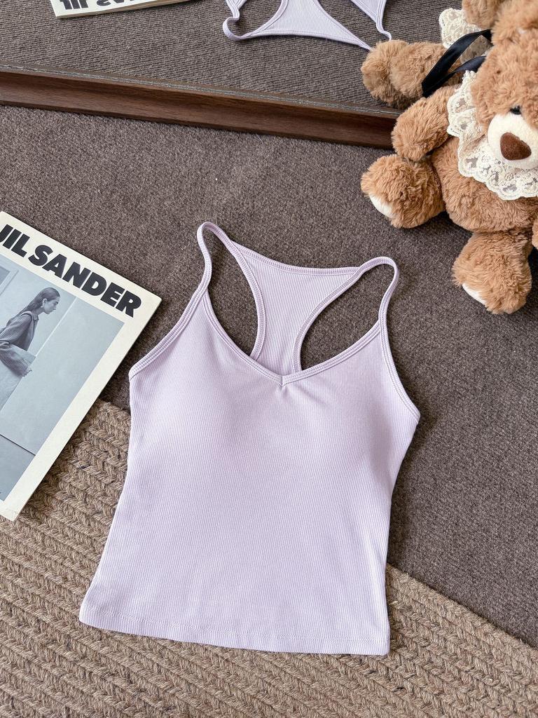 Women's Early Autumn Cutout Shoulder Sleeveless Camisole with Integrated Cups and Chest Pad - New Hot Girl Style