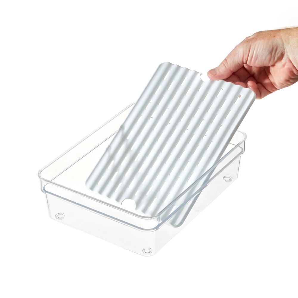 Large Clear Produce Storage Bin with Removable Tray Airtight Lid Space Saving Fridge Freezer Pantry Vegetable Organizer