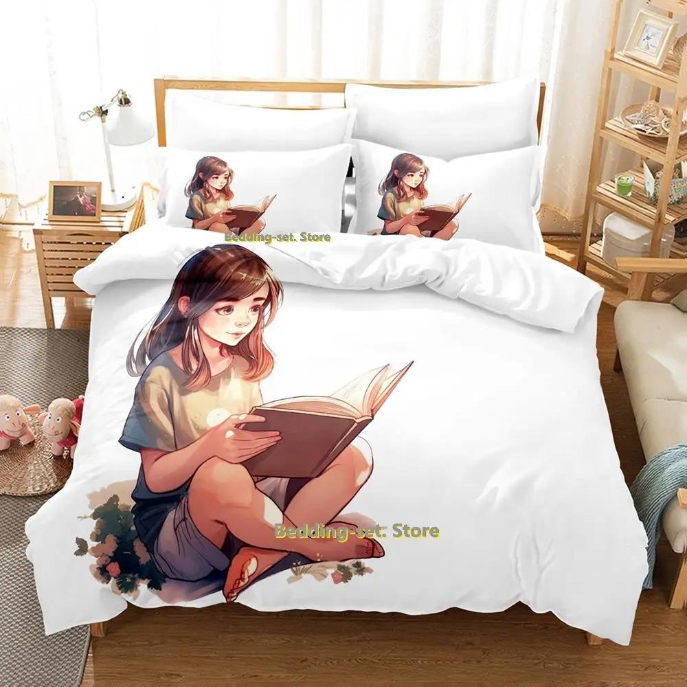 Book Girl Anime Bedding Set Single Twin Full Queen King Size Bed Set Adult Kid Bedroom Duvetcover Sets Anime Parure De Lit Bed