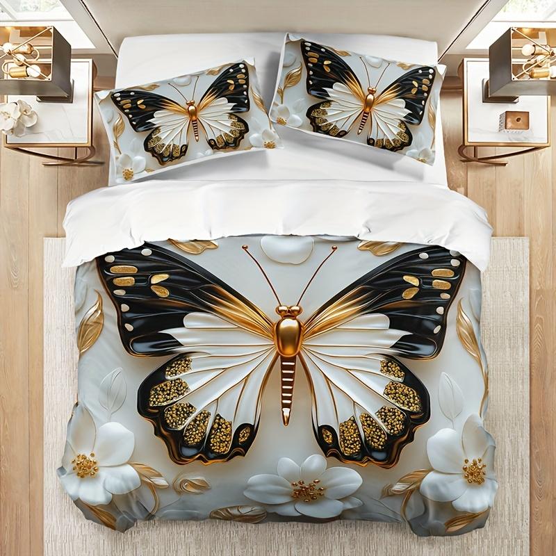 

3D Butterfly Flowers Duvet Cover Queen King Size HD Print Bedding Set for Home or Dorm Quilt Cover 3 Pcs with 2 Pillowcases EU Single(135x200cm)