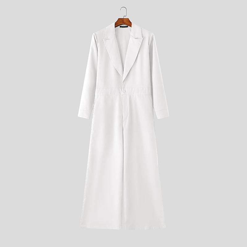 

INCERUN Мужские комбинезоны большого размера с лацканами, длинными рукавами, однотонные, свободные, длинные XL белый